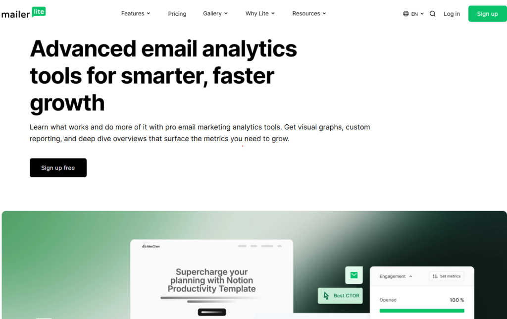 MailerLite email campaign analytics report