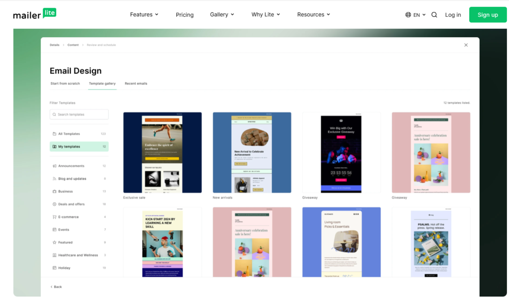 MailerLite email templates