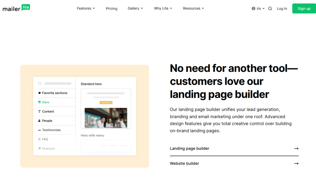 MailerLite email editor interface