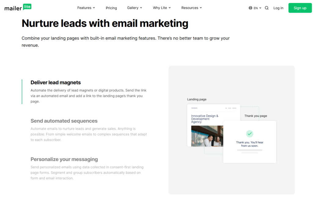  MailerLite landing page and website builder