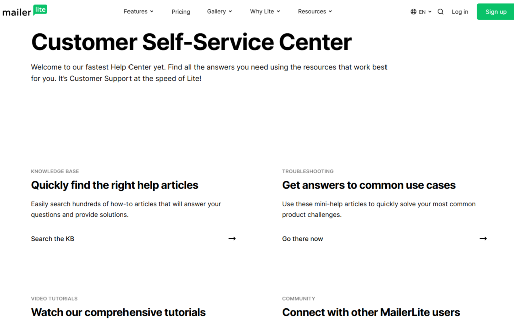 MailerLite customer support center