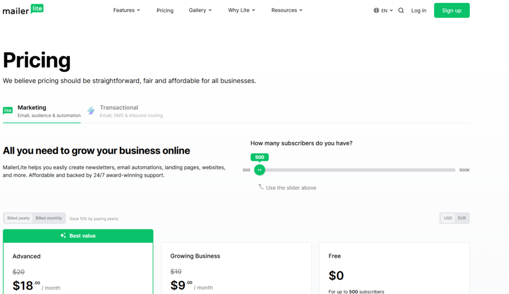 MailerLite pricing plans overview