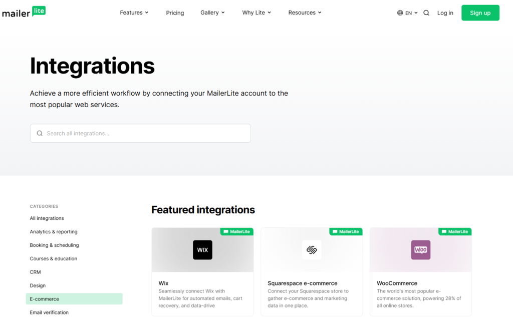 MailerLite integrations marketplace