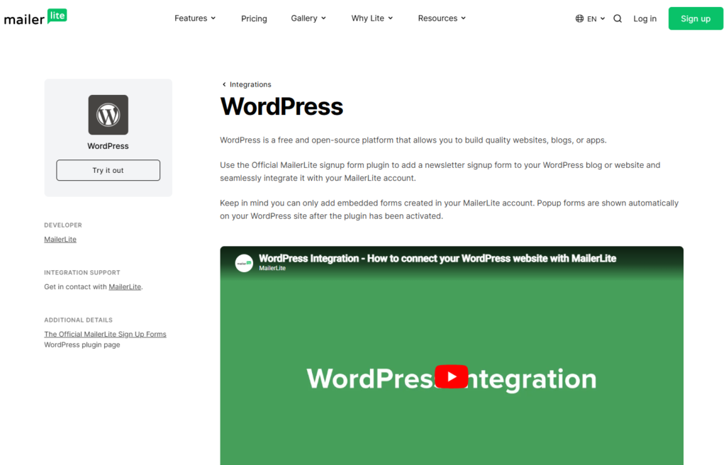 MailerLite website integrations