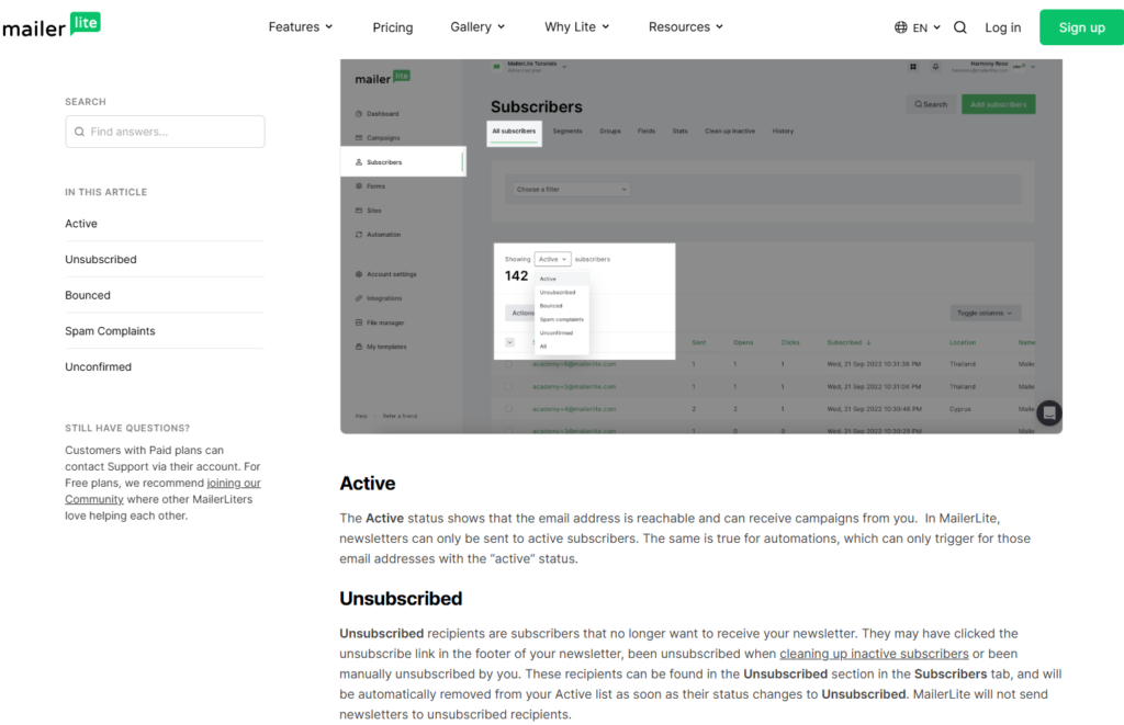 MailerLite email engagement analytics