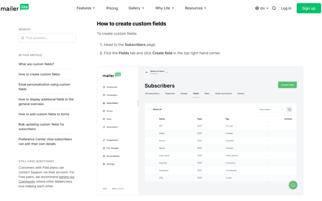 MailerLite custom subscriber fields
