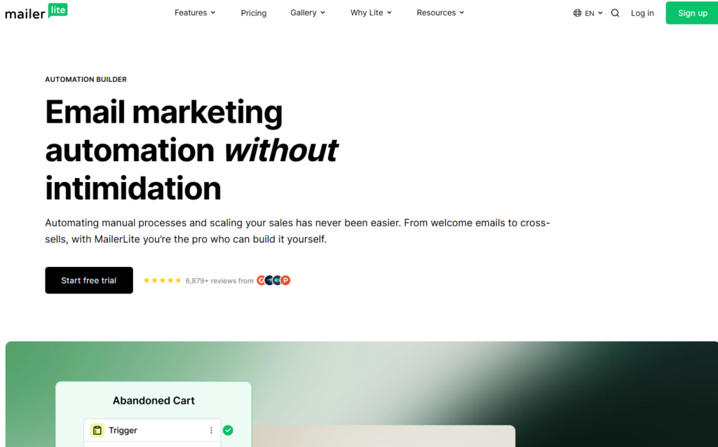 MailerLite marketing automation dashboard
