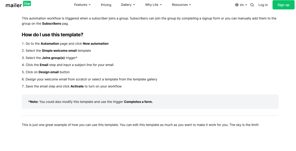 MailerLite welcome email automation sequence