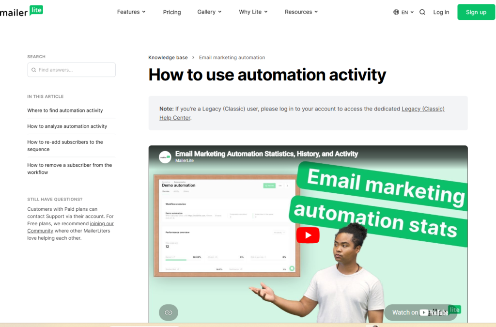 MailerLite automation performance analytic