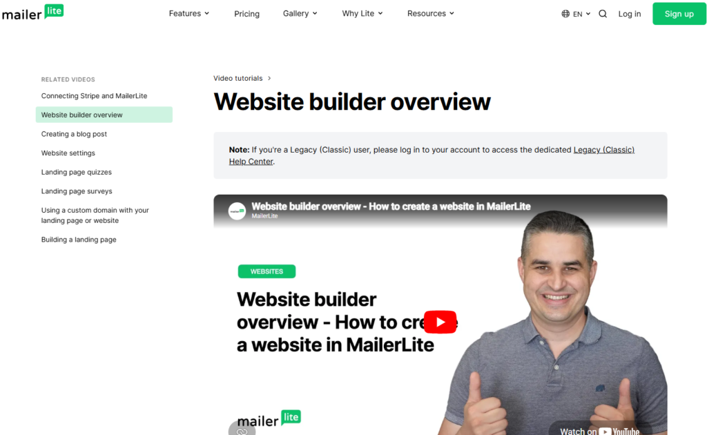 MailerLite website builder overview
