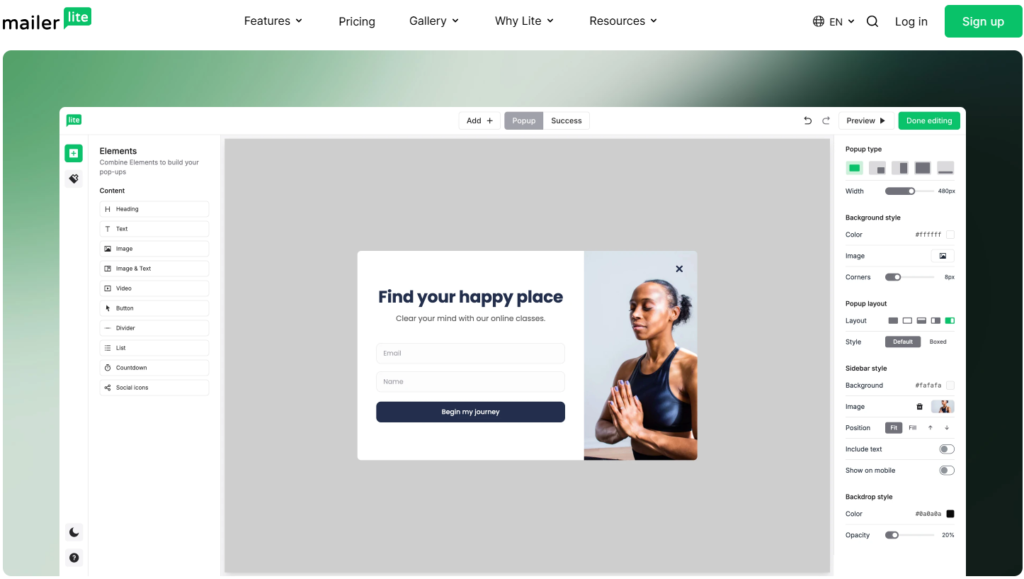 MailerLite embedded signup form builder