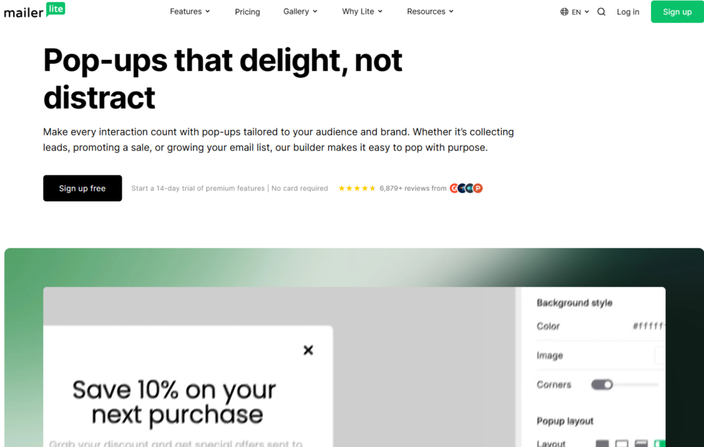 MailerLite popup lead generation 