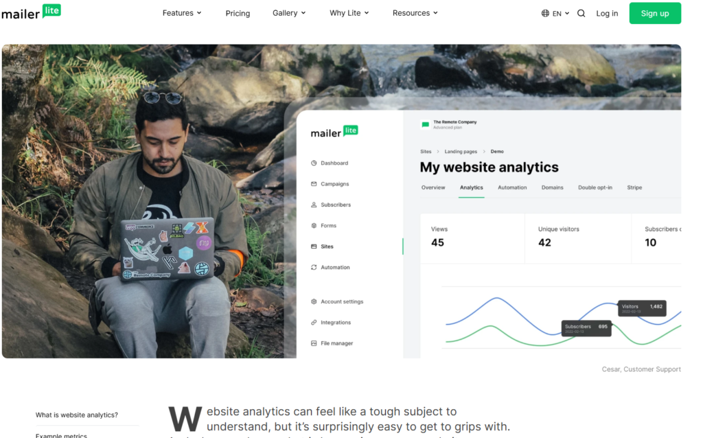 MailerLite website analytics